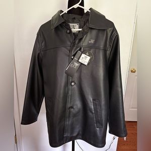 NWT A COLLEZIONI BLACK FAUX LEATHER JACKET BUTTON FRONT SIZE S FROM ITALY